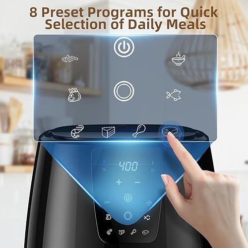 Miniatura 3 de XKV Freidora de aire digital de 5.8 cuartos de galón con ventana para uso en cocina, antiadherente fabricada sin PFAS, pantalla táctil, 160F  400F