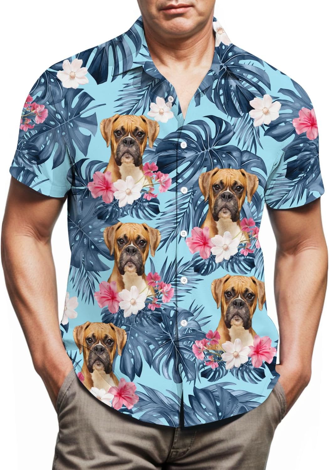 Boxer Hawaiian Shirts for Men,Button Down Beach Casual Shirtss