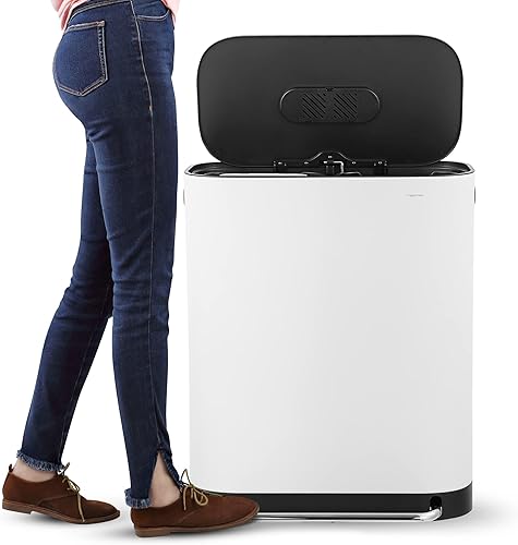 Vista 6 de happimess HPM1014C Beni Kitchen - Bote de basura de doble cubeta de 16 galones con tapa de cierre suave, moderno, minimalista, a prueba de huellas
