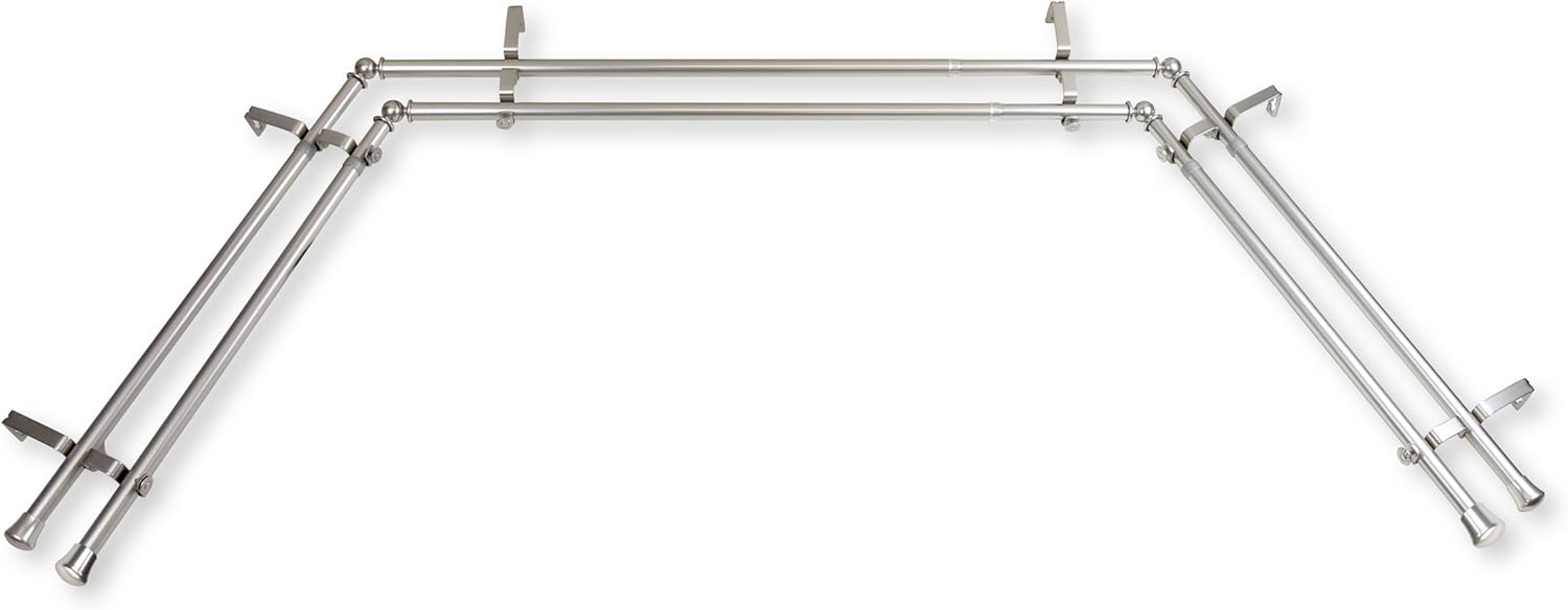 Rod Desyne 13/16" Double Bay Curtain Rod 20"-36", 38"-72" Set, 78-144", Satin Nickel