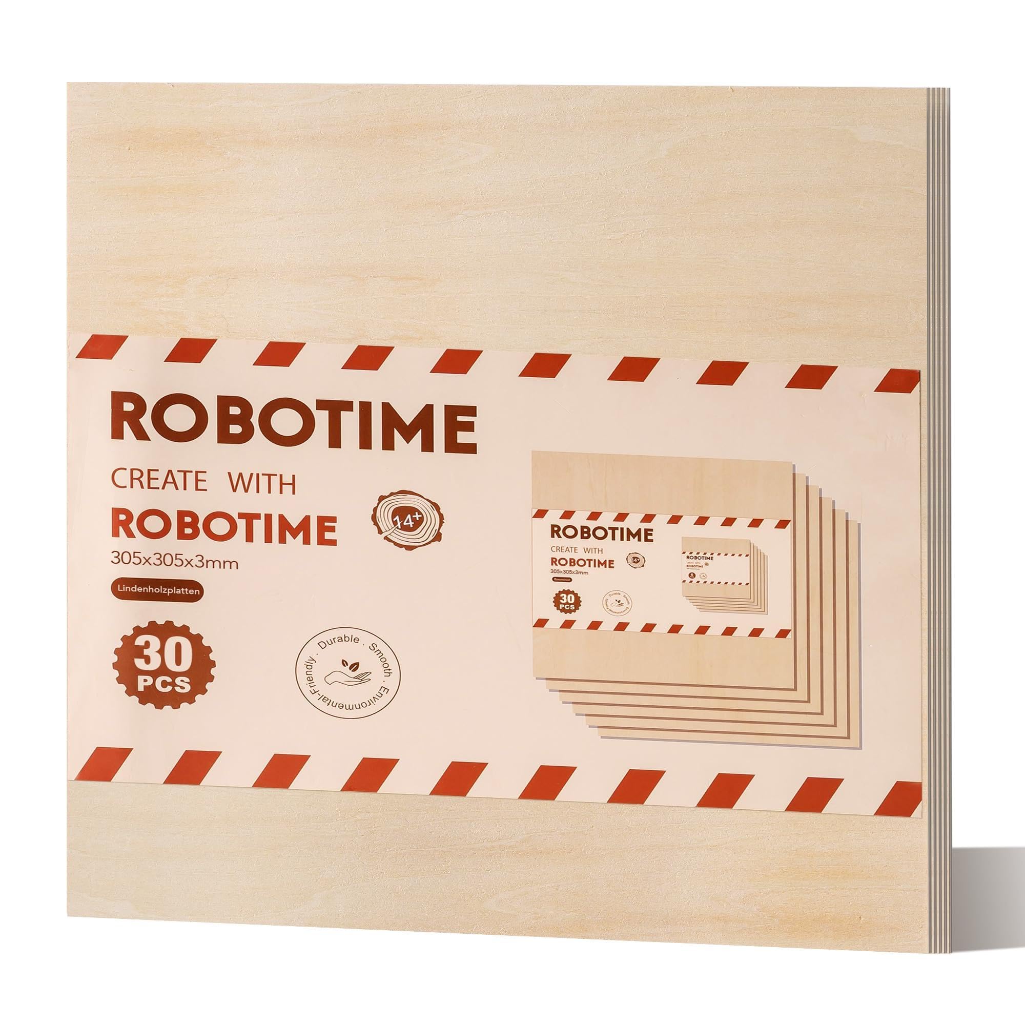 ROBOTIME Fogli di compensato di tiglio, 30 pezzi, 305 x 305 x 3 mm, tavole di legno non finite per artigianato, pittura, arte pirografica, decorazione della casa fai da te e kit di modellismo