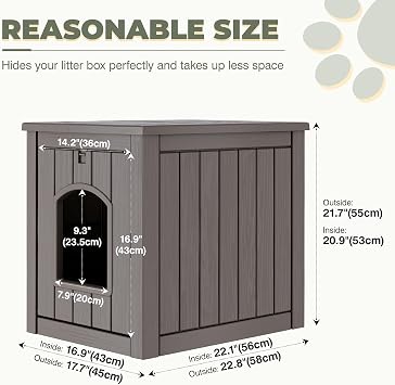 Cat Litter Box Enclosure, Openable Front Door Outdoor Enclosed Cat Litter Box, Outdoor Cat House Weatherproof Raised Floor, Easy to Clean, Grey