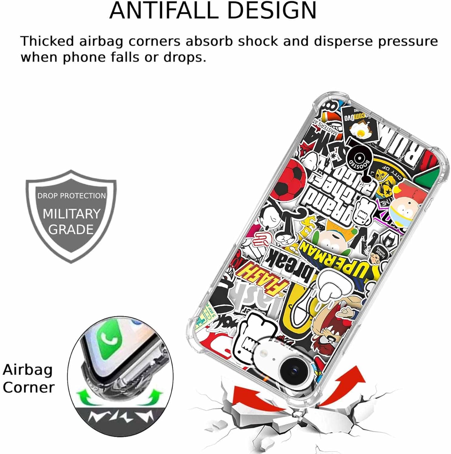 Case for iPhone 16e with Pop Culture Design,Aesthetic Cartoon Sticker Bomb Art Collage,Clear Slim Soft TPU Bumper Phone Cover,6.1”(Pop,16e) - Image 4