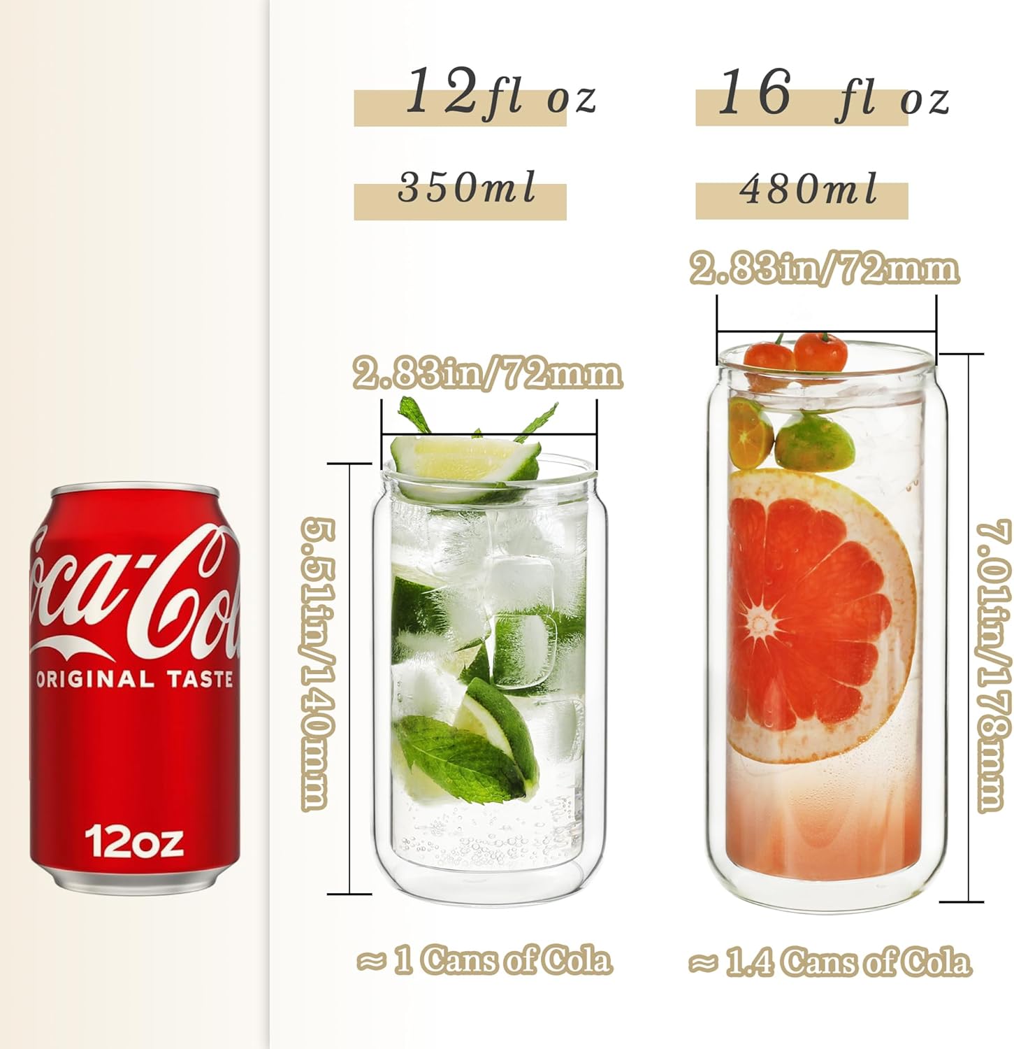 LIBWYS 12oz Double Wall Drinking Glass Cups with Bamboo Lids and Straws, 2 Pc Set – Condensation Resistant Insulated Glass Can Tumblers for Cold Drinks, Iced Coffee, Tea, Juice, Cleaning Brush - Image 4