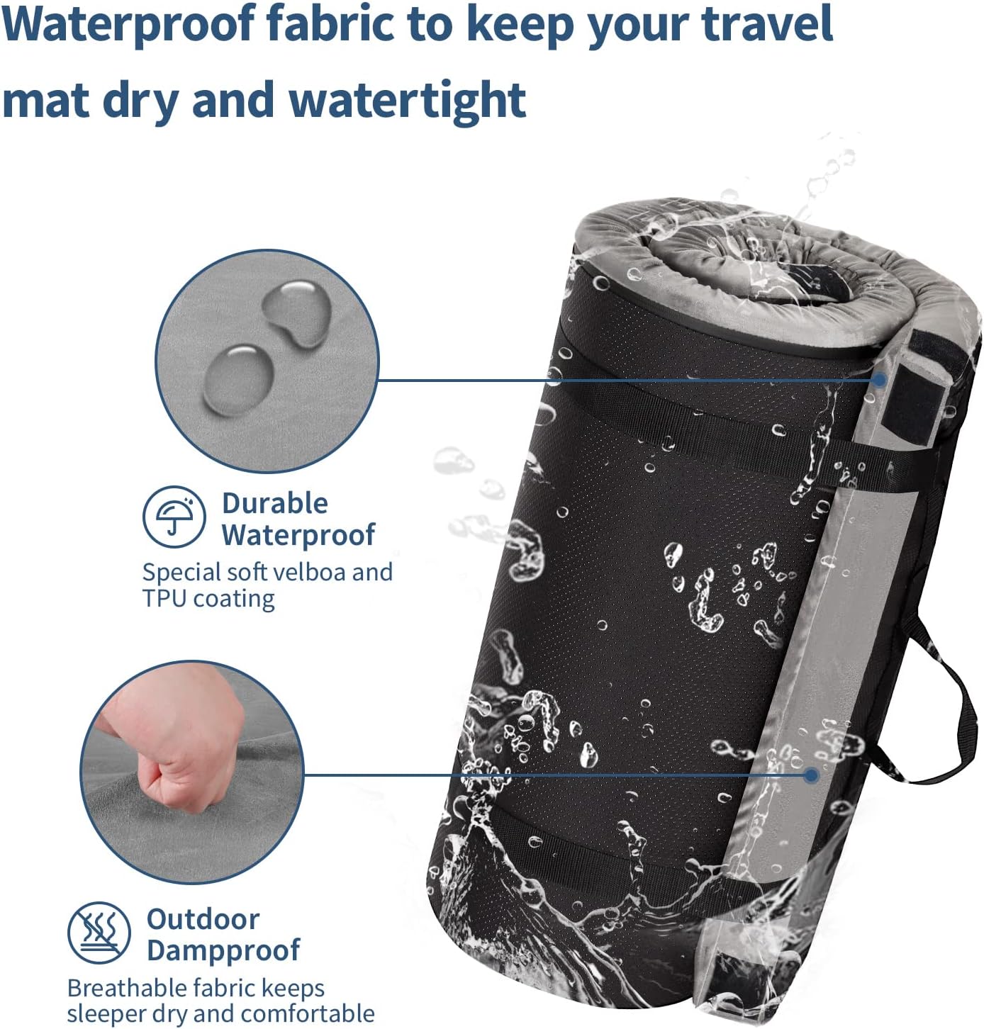 Memory Foam Camping Mattress Pad，Portable Roll Up Sleeping Pad for Floor,Camping, Car|Twin, Single, Kid Cot, Outdoor Guest Bed,Removable Waterproof Cover Travel Bag