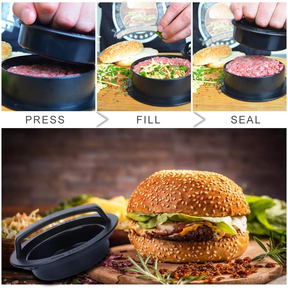 TDHDIKE 3-in-1 Stuffed Burger Press with 100 Free Burger Papers, Works Best for Stuffed Burgers, Sliders, Regular Beef Burger, BBQ Grilling & Gourmet Kitchen Tool