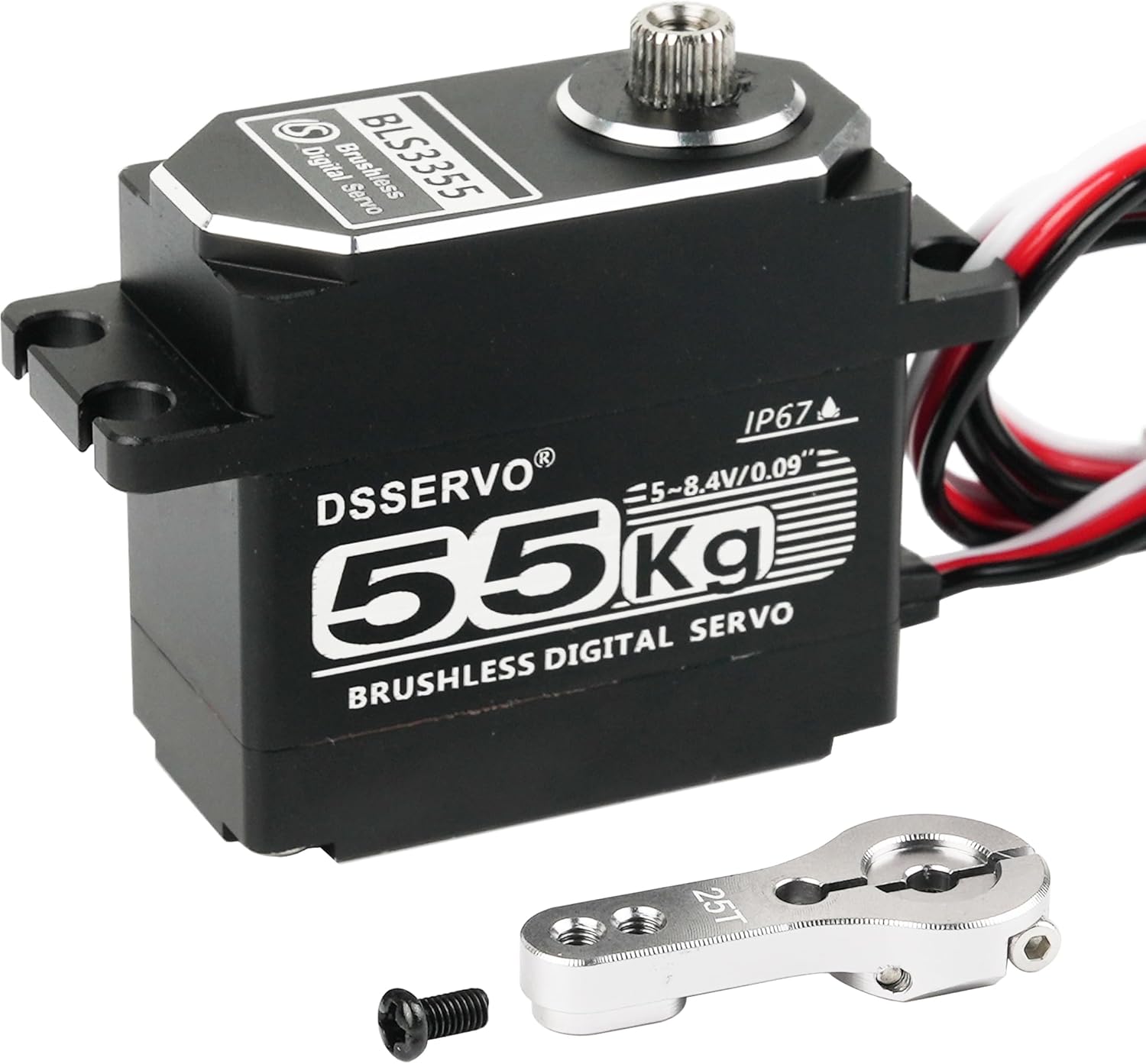 55kg Brushless Servo High Speed RC Digital Servo Waterproof IP67 Full Metal High Torque Servo for 1/8 1/10 RC Car Crawler (BLS3355) 270°