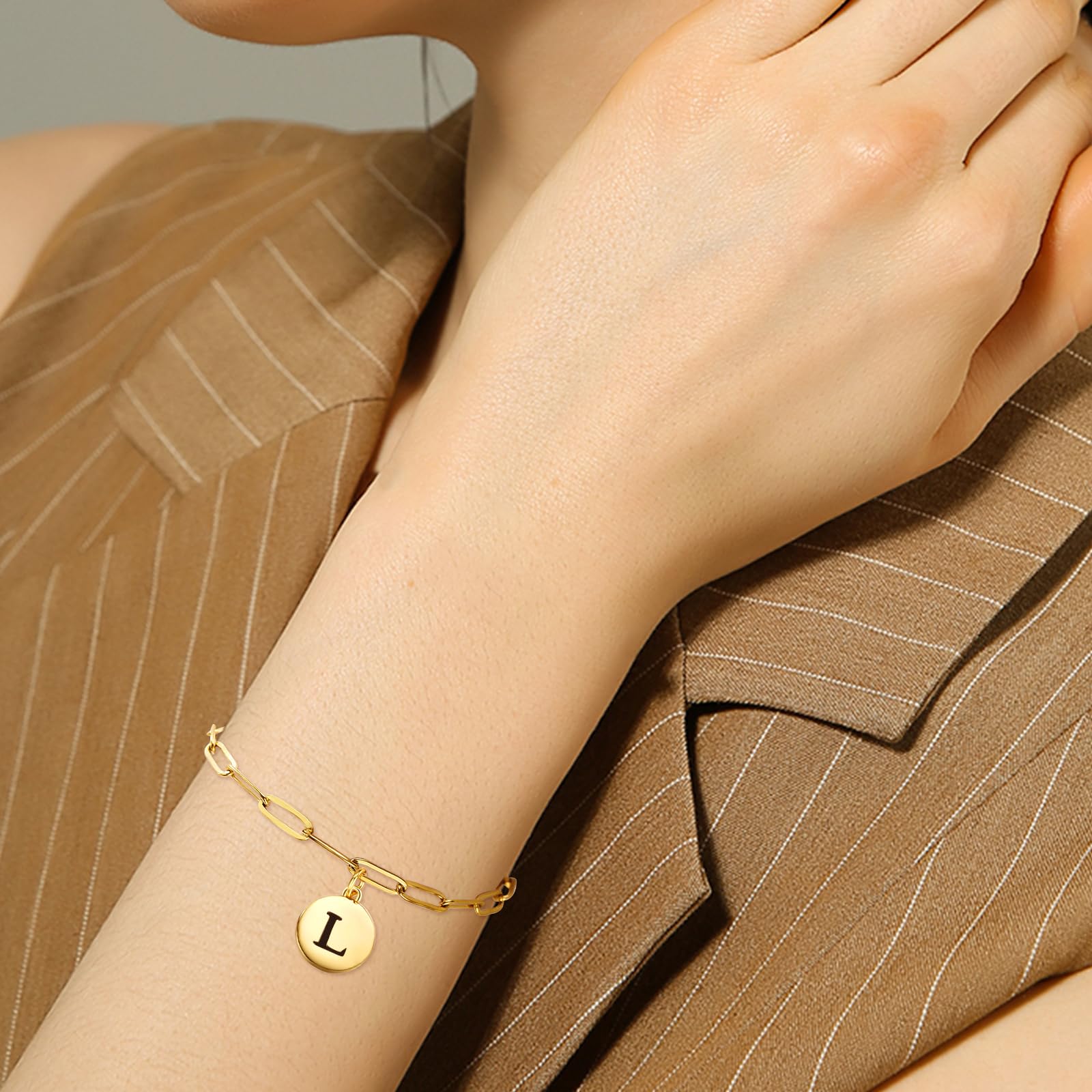 OHAYOO Pulsera de oro con inicial para mujeres y niñas, pulsera de plata de ley con letras de la suerte, pulseras con nombre personalizado para mujeres, adolescentes, niñas, regalos para su novia,