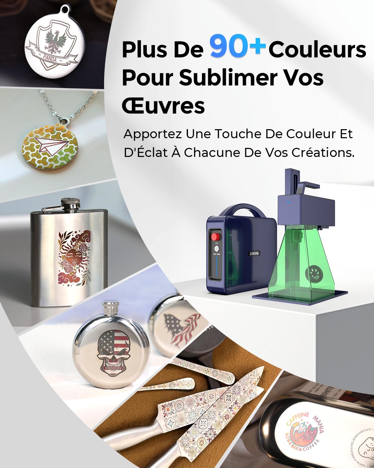 GWEIKE G2 Max 50W Graveur Laser à Fibre, Machine de Gravure Laser à Fibre Portable, avec Gravure 3D & en Profondeur, Compatible avec Découpe Laser à Fibre LightBurn pour Bijoux, Métal, Cuir