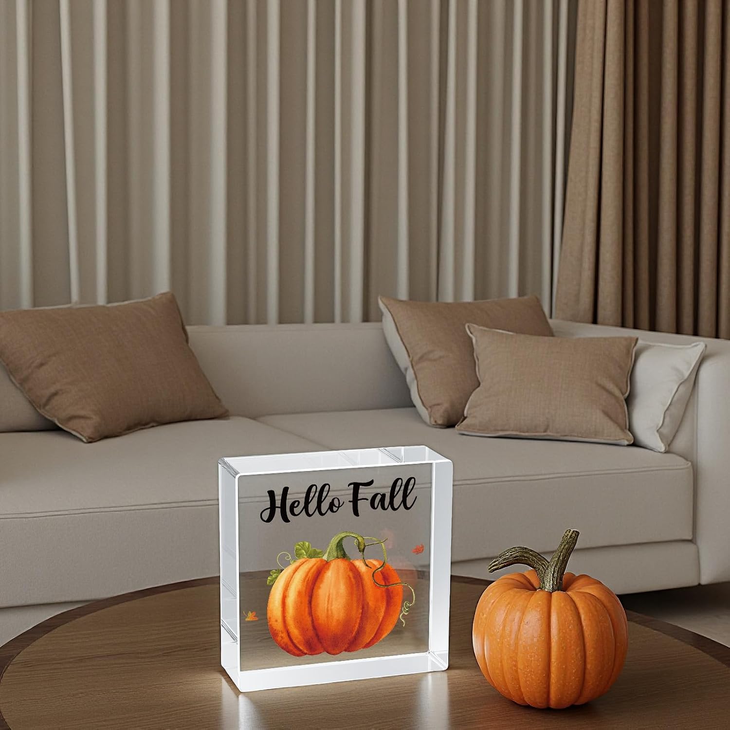 Fall Decorations for Home Fall Decor Pumpkin Home Room Table Acrylic Sign Rustic Shelf Desk Office Decor Season Sign House Warming Gifts 4.9 x 4.9 Inch