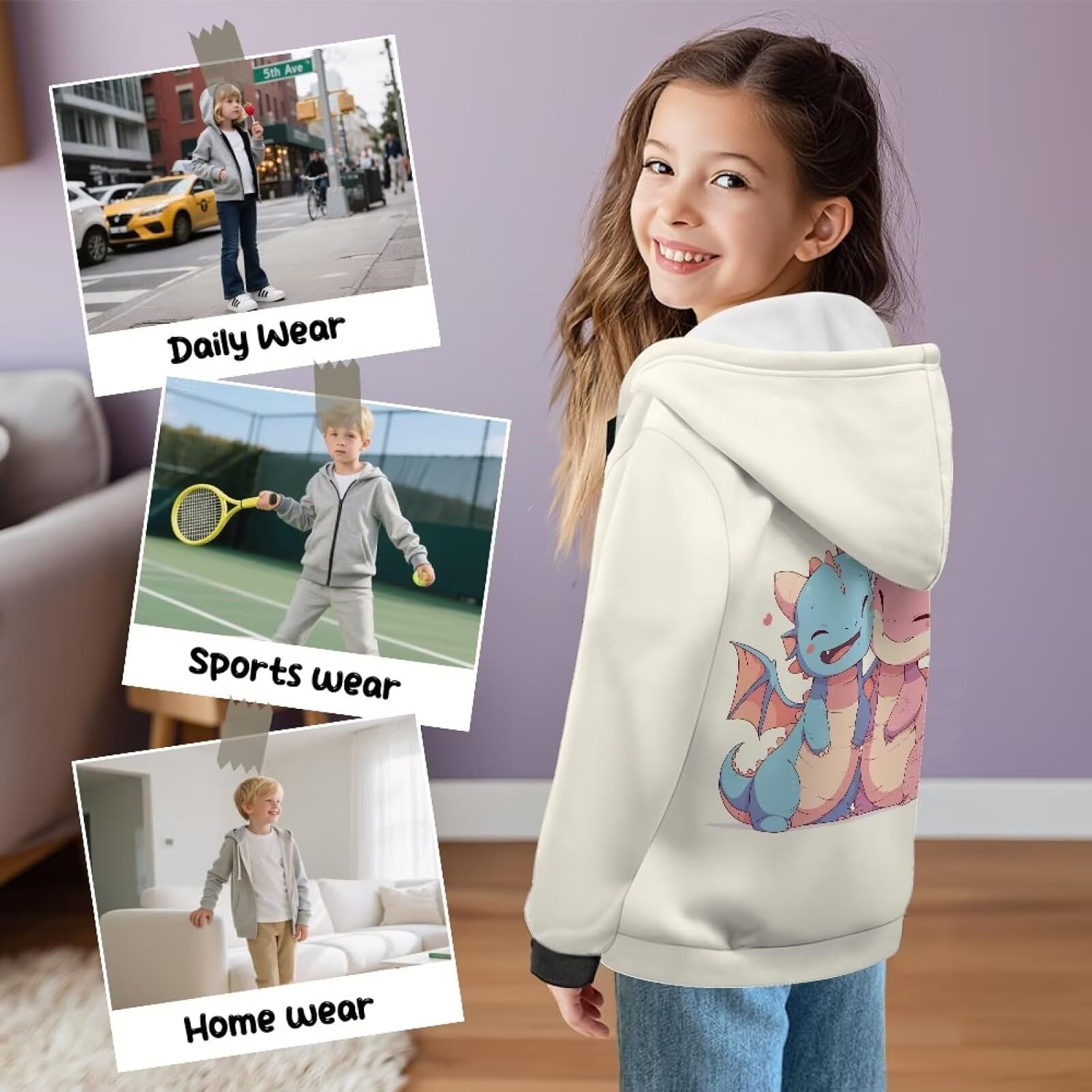 Boys Girls Zip Up Graphic Hoodies Size 6-16 Long Sleeve Athletic Jacket Kids Oversized Sweatshirts