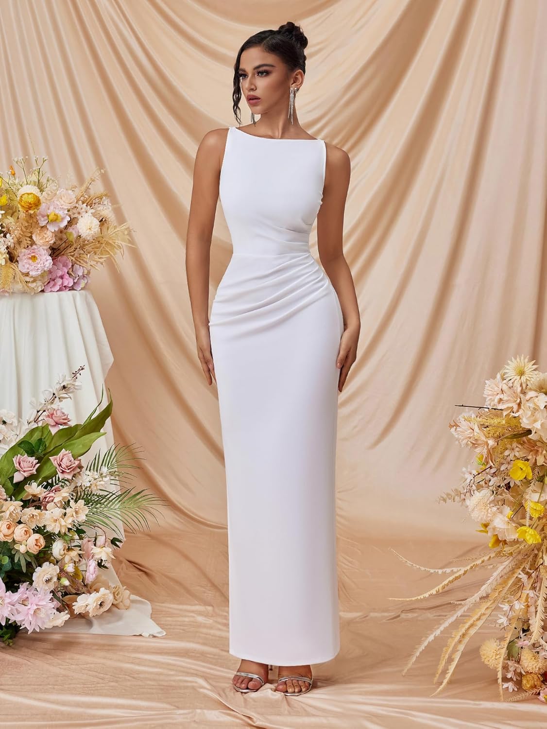 Wedding Guest Dresses for Women Formal Evening Party Year-Round Sleeveless Slim Split Evening Gowns Long Prom Dress - Image 5