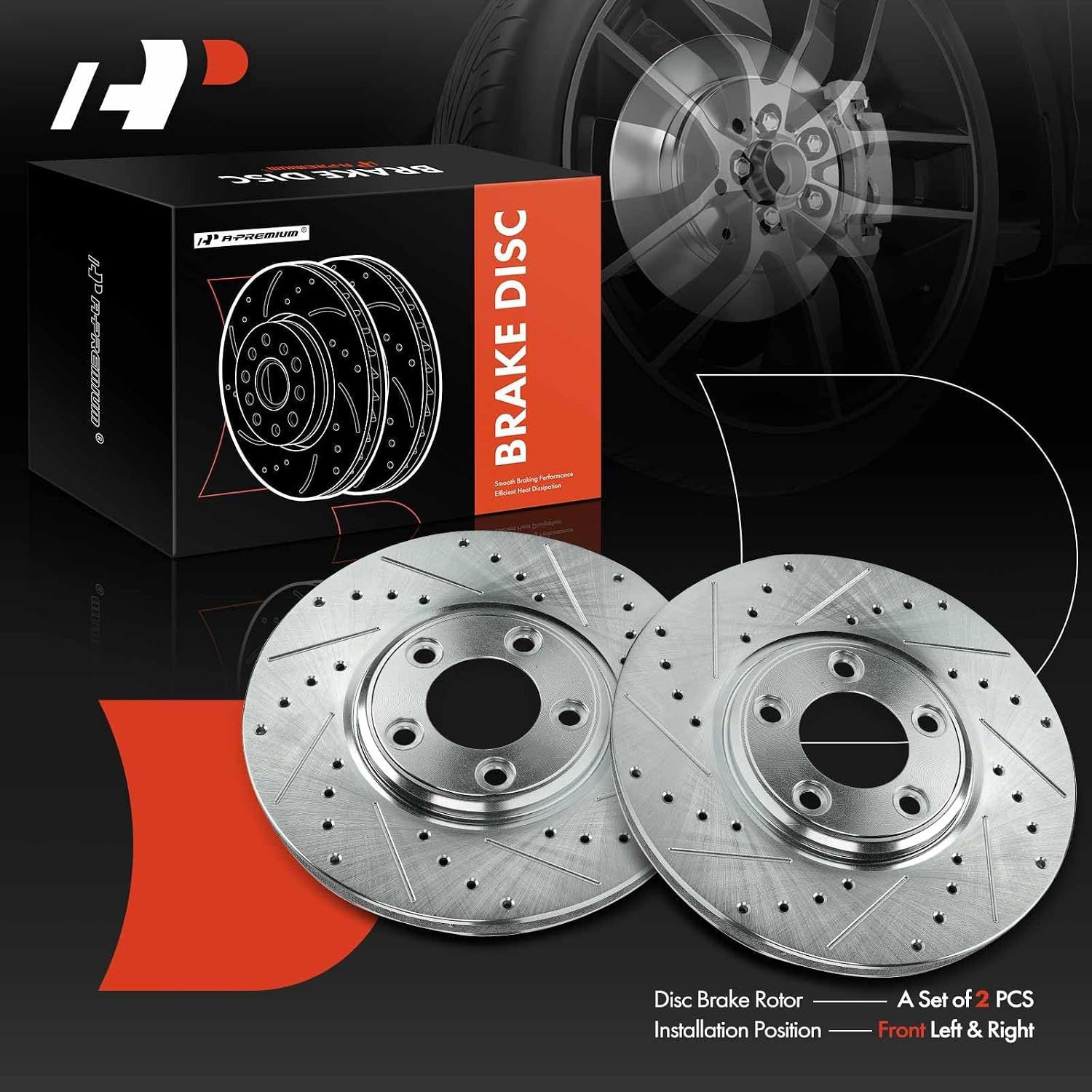 A-Premium 11.81 inch (300.00mm) Front Drilled and Slotted Disc Brake Rotors Compatible with Ford, Lincoln, Jaguar Models - Thunderbird 2002-2005, LS 2000-2006, S-Type 2000-2005, 2-PC Set
