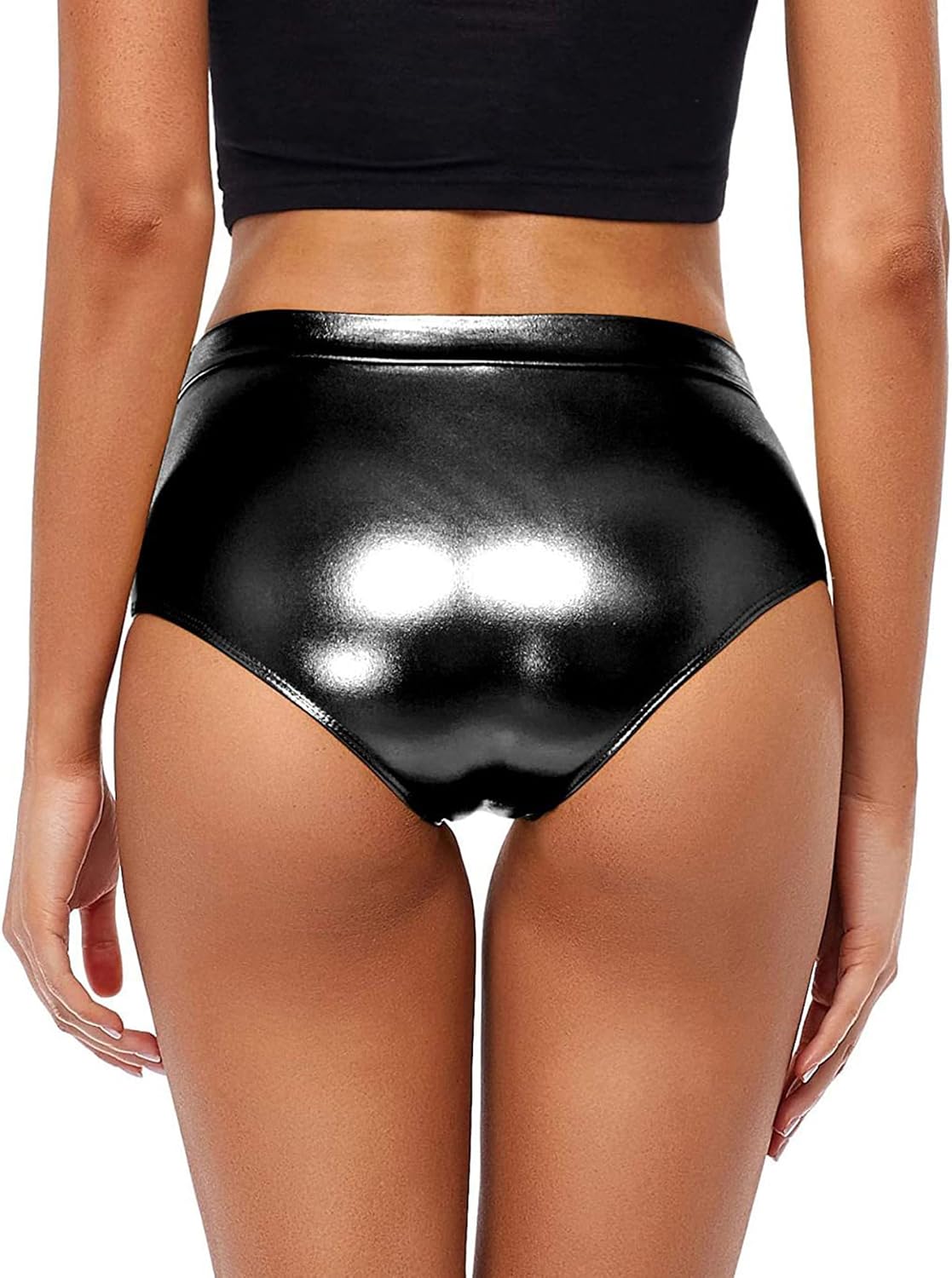 Shinsto Women's Shiny Metallic Booty Shorts High Waisted Cheeky Dance Festival Rave Bottoms