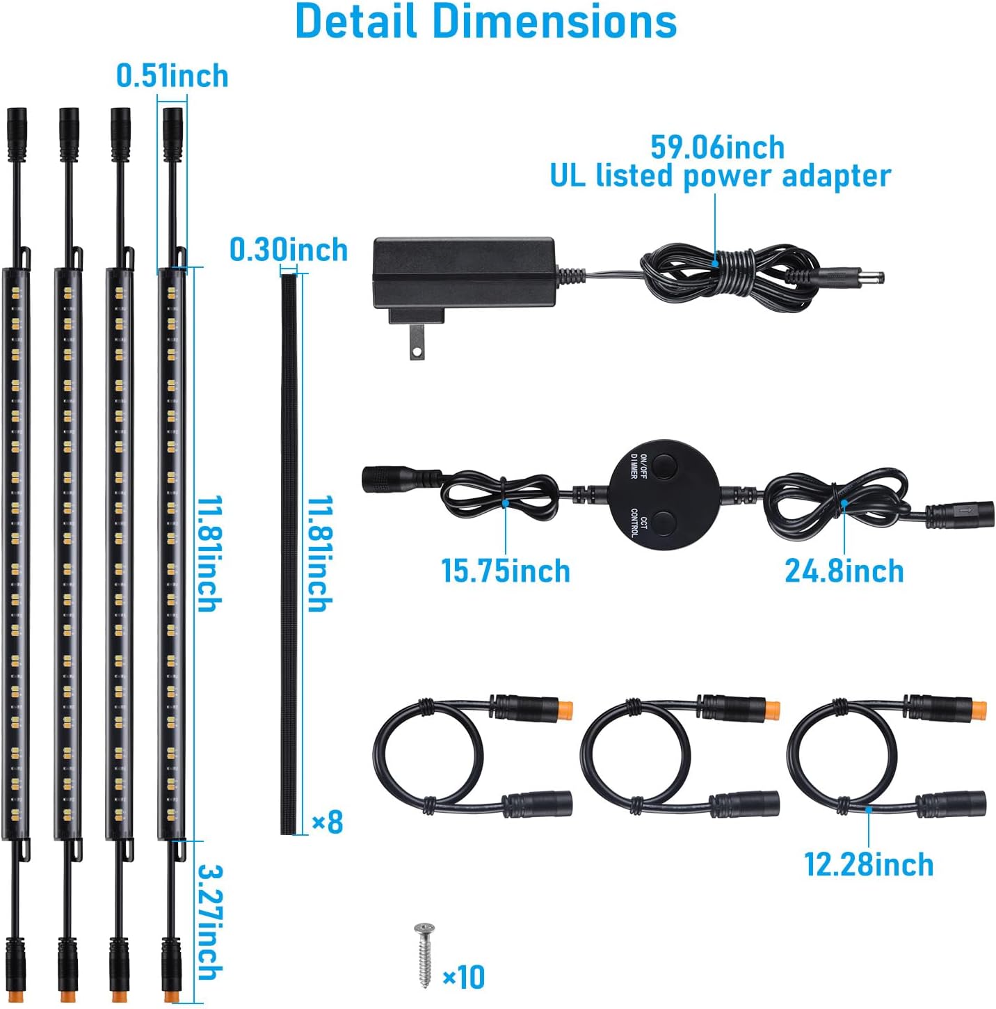 TORCHSTAR LED Safe Lighting Kit 5CCT, Dimmable (6) 12 Inch Linkable Light Bars, 3000K/3500K/4000K/4500K/5000K Selectable, 900LM Safe Light Kit for Under Cabinet Gun Safe Closet, UL Power Adapter