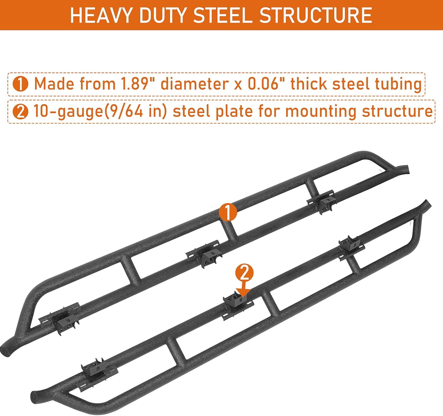 Hooke Road Gladiator Rock Slider Side Rail Rock Guards for Jeep Gladiator JT 2020-2026 Pickup Truck, Tubular Offroad Steel Nerf Bars - 2PCS