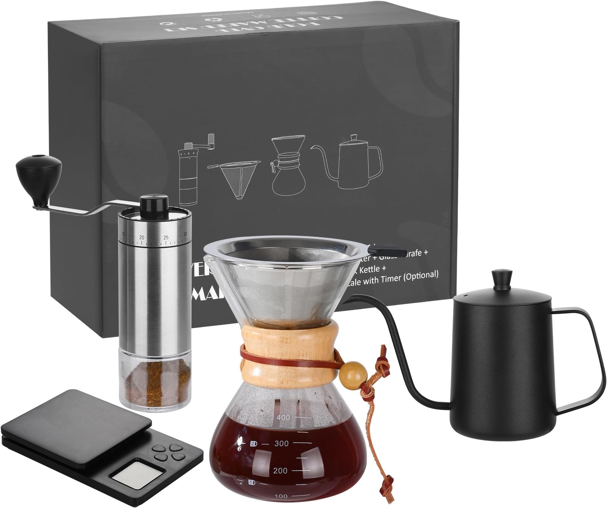 Coffee Pour Over Set, Dripper Pour Over Coffee Maker Kit with Kettle