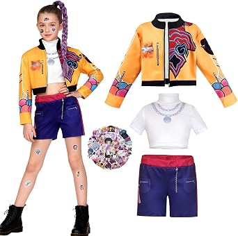 KPop Costume for Girls Kids Outfit- Anime Costume Anime Movie Pop Singer Idol Dress with Hunter Stickers for Cosplay World Book Day Carnival Christmas Party Fancy Dress Up