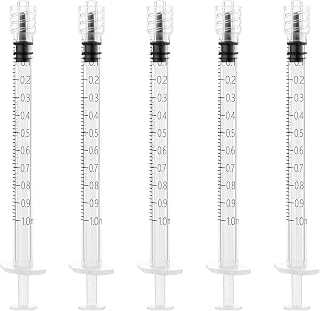 바늘 없는 1ml Luer Lock 주사기 - 1cc 액체용 플라스틱 주사기, 캡 포함, 개별 포장, 10개 팩