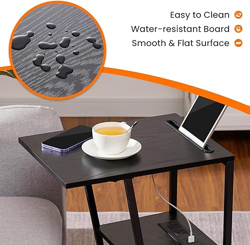 Miniatura 7 de Heybly HET001CB2 - Juego de 2 mesas auxiliares en forma de C con estación de carga para espacios pequeños, mesas de sofá con soporte para teléfono,