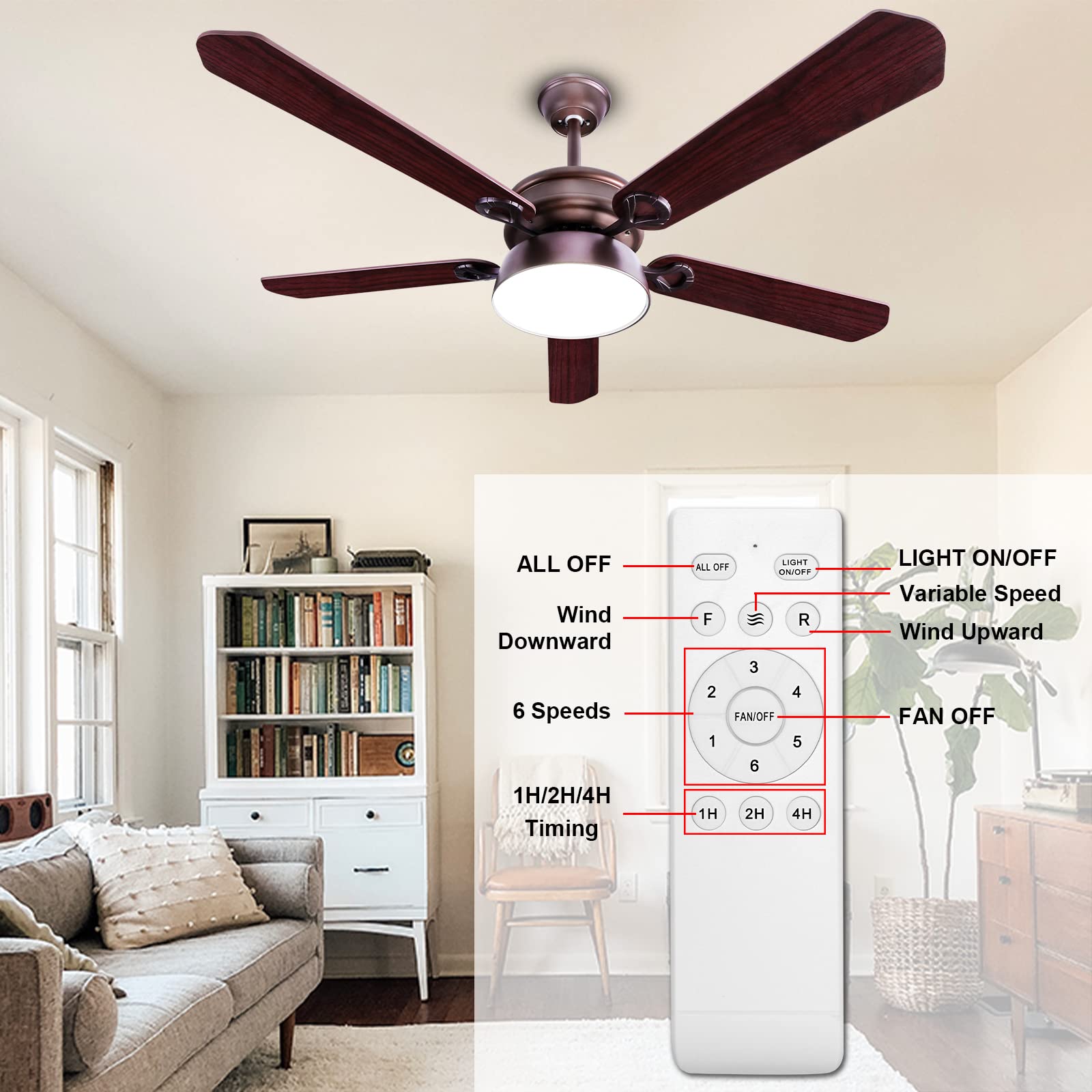 Buy Ohniyou 52 Inch Ceiling Fan with Lights Remote Control, Low Profile