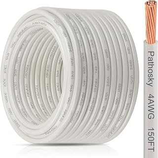 THHN Wire 4 Gauge 150FT -Stranded OFC Bare Copper Wire with PVC Insulation Nylon Jacket, Electrical Wire THWN-2 Cable 600V for Residential Industrial CNC Ground Panel Wiring Lighting- White