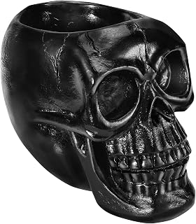 Black Skull Face Pen Holder Pencil Holder,Makeup Brush Storage Holder,Resin Pencil Cup Stationery Storage for Desktop,Resin Plant Pot,Decorative Skeleton Head Halloween Decor