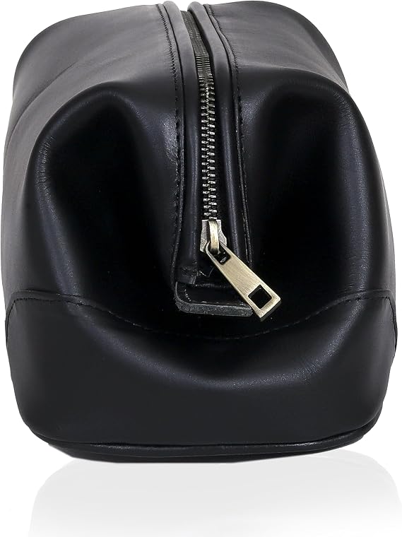 HLC Leather Toiletry Bag for Men Best Gift Premium Genuine Dopp Kit Shaving Kit Organizer Travel Kit Pouch Bag 10 inch Size (Black)