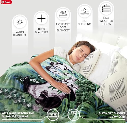 Miniatura 4 de Hiyoko - Manta de panda de 5.3 libras para la tele, cabaña o sofá - Afelpada, cálida, cubrecama, tamaño matrimonial queen, 75 pulgadas de ancho x 90