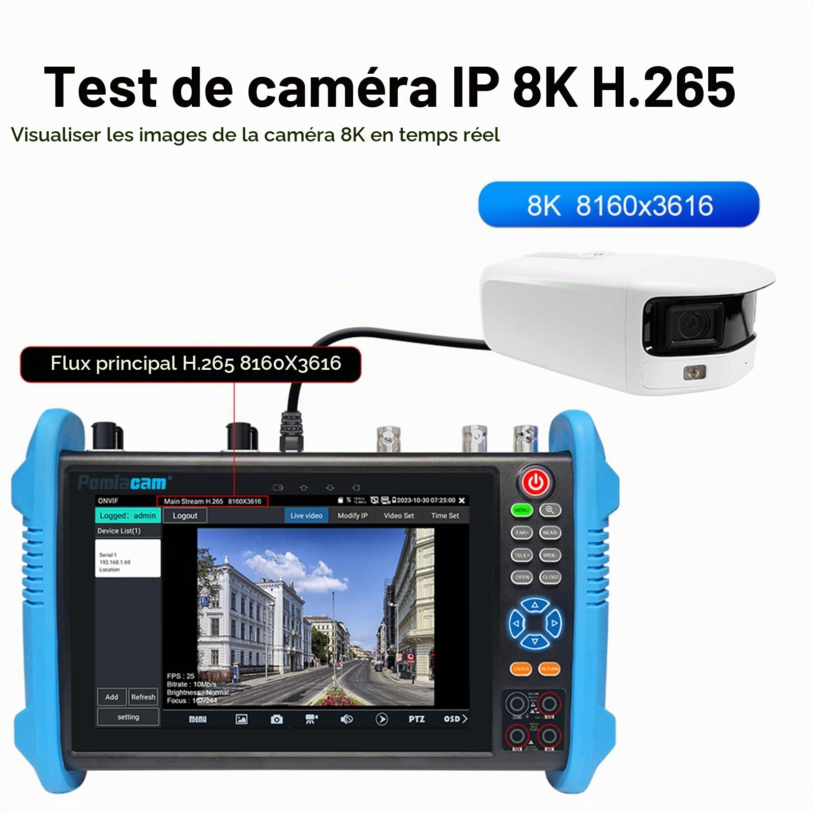 Outil de test de caméra IP IPC-9800MOVTADHS Plus Testeur de caméra IP analogique multifonctionnel Moniteur à écran tactile IPS de 7'' 8MP SDI TVI AHD CVI TDR OPM VFL POE Testeur de vidéosurveillance