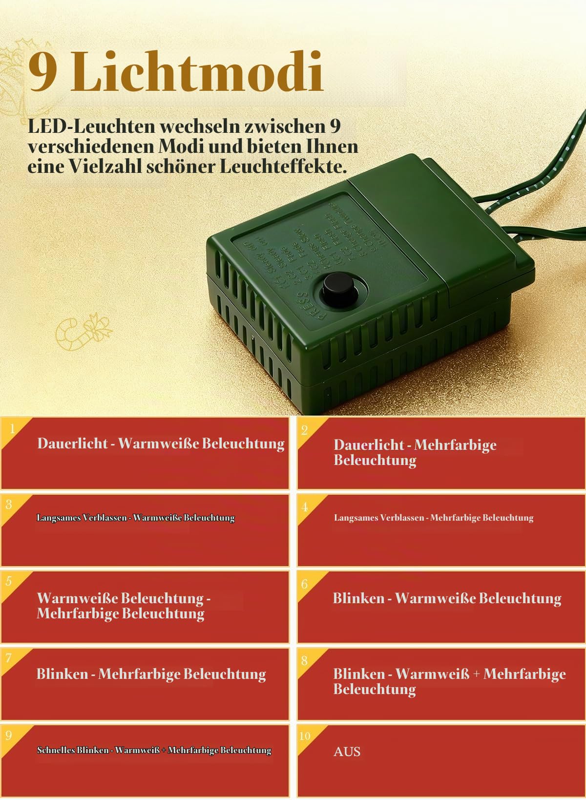 180cm Weihnachtsbaum künstlich, Künstlicher Weihnachtsbaum mit Beleuchtung, 9 Lichtmodi und 2 Farbwechsel, Grüne PVC, Feuerbeständig, Tannenbaum mit Metallständer für Weihnachten Dekoration