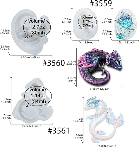 Miniatura 2 de Juego de moldes de silicona de resina epoxi de dragón para decoración de pasteles de fondant, hormigón, cemento, arcilla polimérica, alrededor de 3