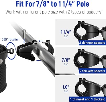 LEXIN C3 Motorcycle Cup Holder with 360 Swivel Ball Mount, Heavy-Duty Aluminum Drink Holder for 7/81 1/4 Handlebars, Passenger Beverage Holder for Harley, ATV, UTV, Black