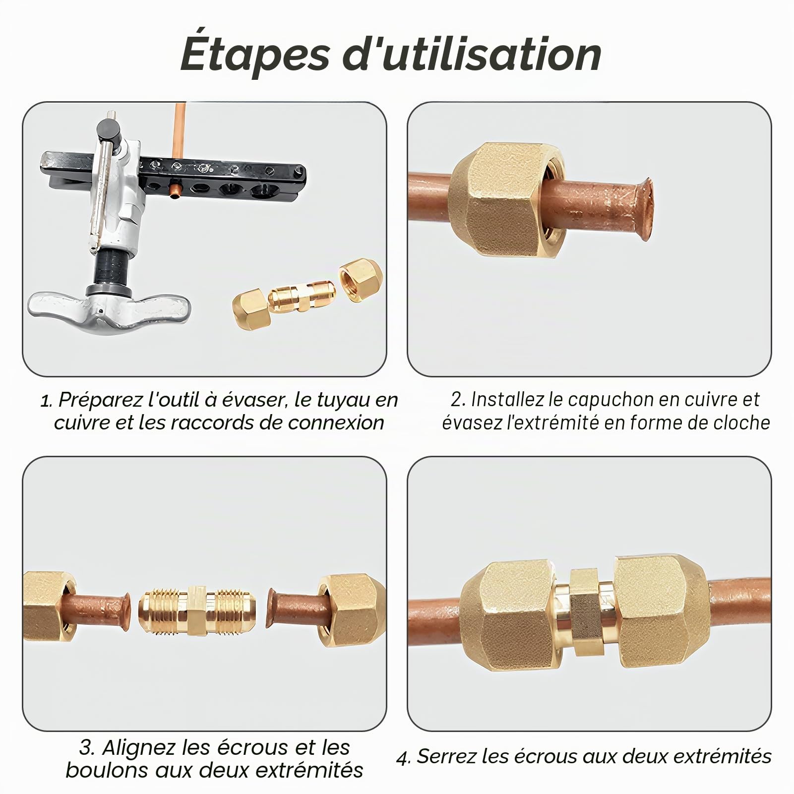 Lot de 2 rallonges de tuyau de climatisation - Raccord de tuyau en cuivre de qualité supérieure pour tuyaux réfrigérants 1/4 et 5/8 - Idéal pour l'installation et la réparation de climatisation