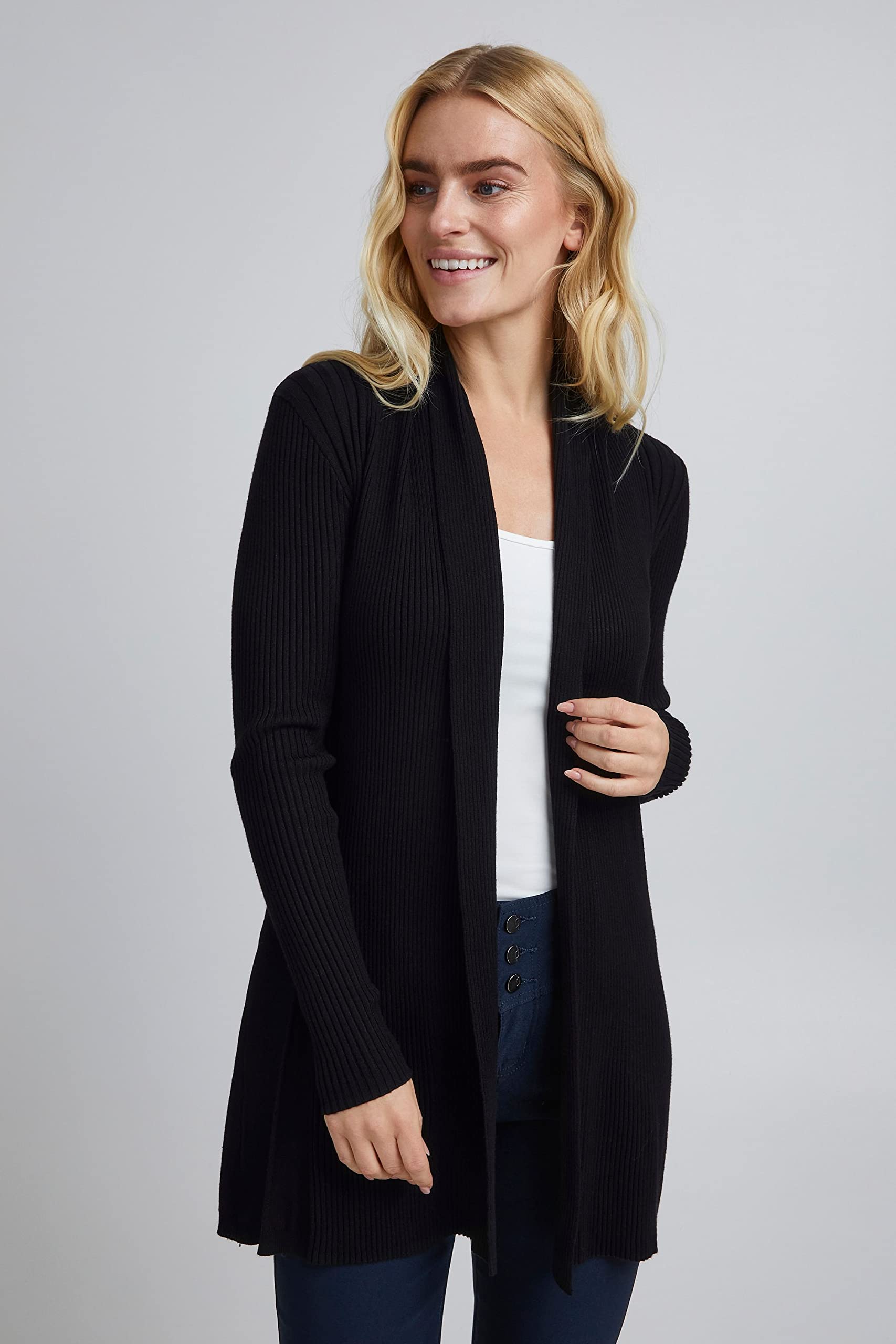 fransa FRZubasi Damen Lange Strickjacke Feinstrick Cardigan Longstrickjacke