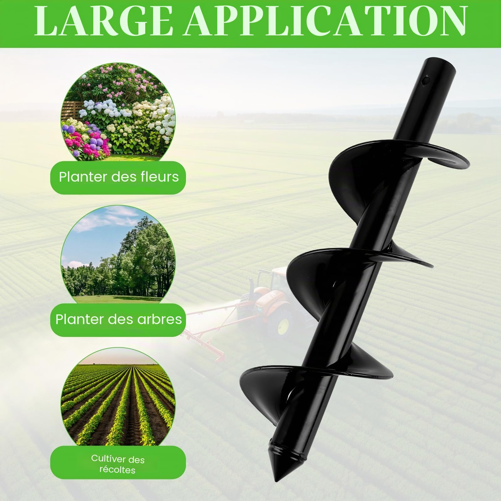 APACALI 1 tarière manuelle de 60 à 85 cm, réglable, avec poignée antidérapante amovible, tarière pour visseuse sans fil, tarière de jardin pour pose de poteaux de clôture, plantation