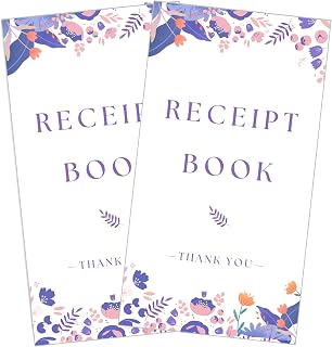 Thank You Receipt Book for Small Businesses 4x7 inches 2-Part Carbonless White Yellow 50 Sets 100 Sheets per Book with Wrap Around Cover Blank Signature Stamp Section (2 Purple)