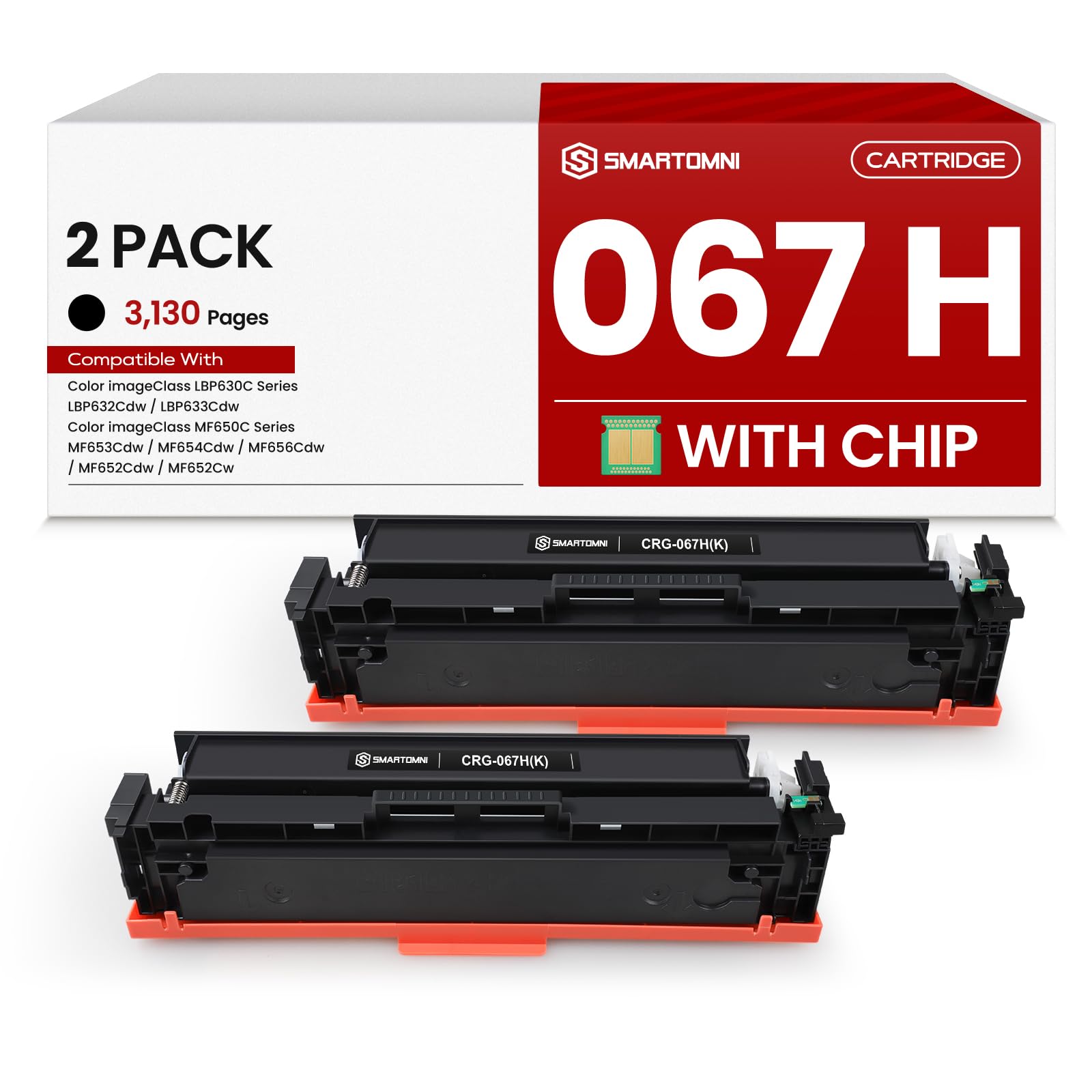 067H 067 Black Toner Cartridge Replacement for Canon 067H 067 High Capacity Toner Cartridge for Canon MF650C LBP630C Series MF656Cdw MF656Cdw LBP632Cdw MF654Cdw Printer 2-Pack Black