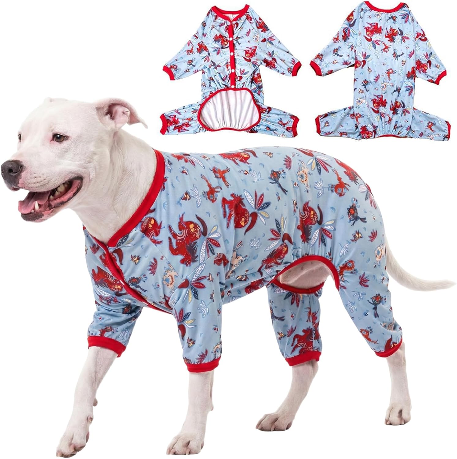 LovinPet Giant Big Dog Pajamas, Rabbit and Wild Horse Print, Clothes for Dogs, Lightweight Stretchy Pullover Dog Jammies, Full Coverage Large Breed Dog Onesie, Pet PJ's, L