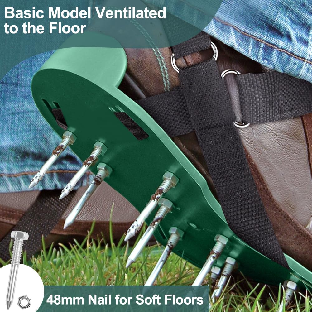URAQT Scarpe Chiodate per Areazione Prato e Giardino, 48mm Arieggiatore Scarpe con Cinghie in Cinghie adesive, Sandalo Aeratore Scarpe da Prato, Arieggiatore Prato Scarpe,per Cortile e Patio,Verde
