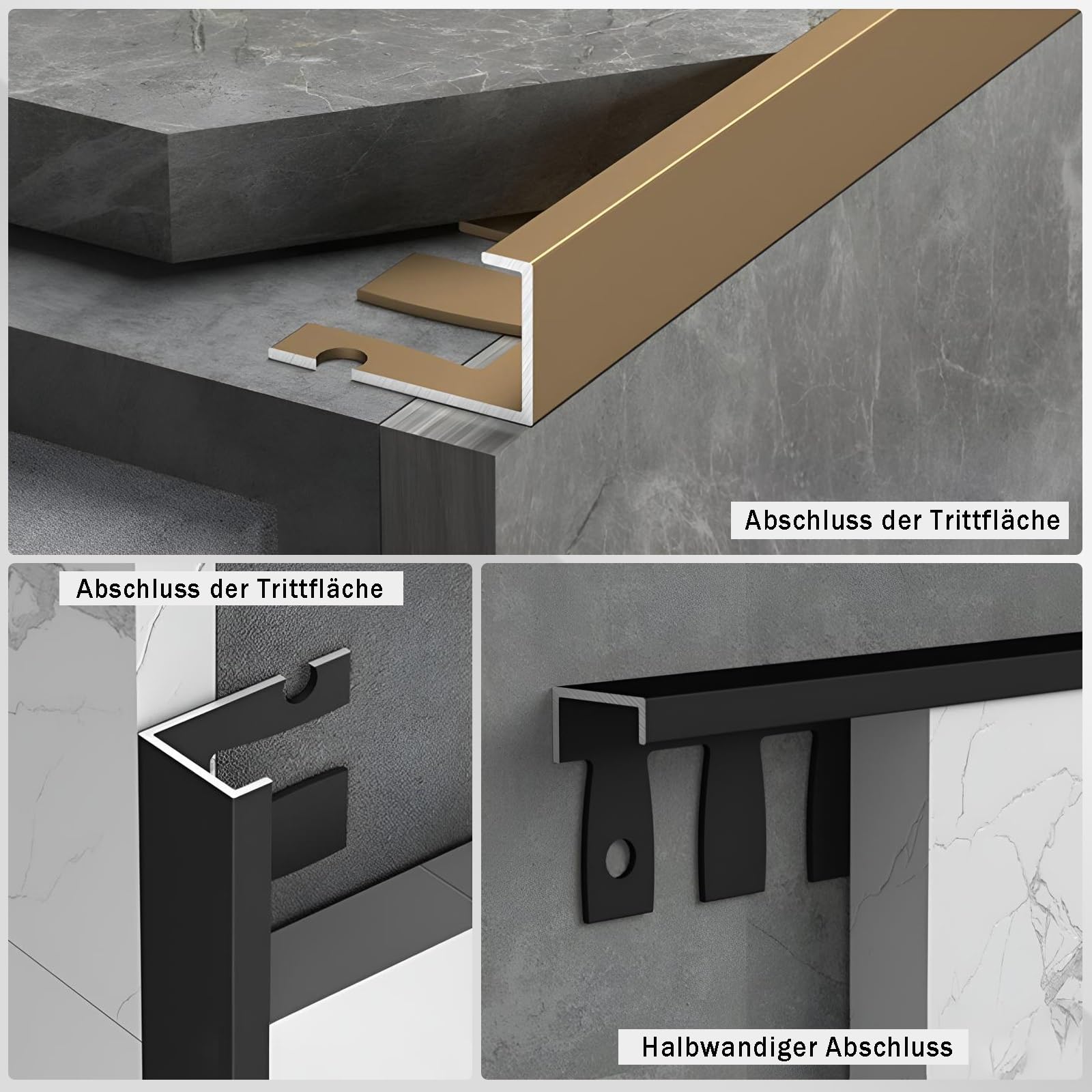 Perfil De Transición Flexible para Baldosas 90 Cm* 3 Piezas Tira Final De Perfil De Transición Borde De Baldosas para Bordes De Pisos Lisos(Champagne,High:12.6mm)