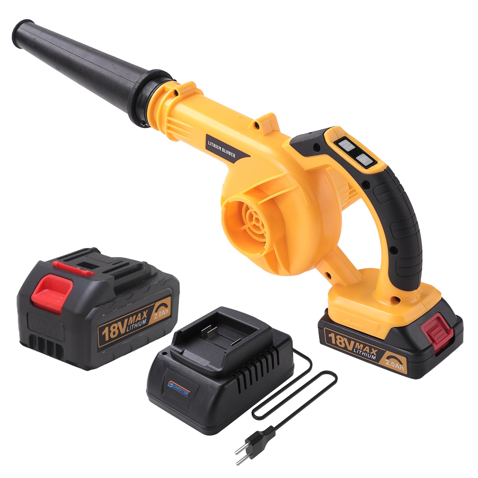 Cheston 2000 mAh Battery Cordless Air Blower|16000RPM | Variable Speed Electric Blower Machine| 2 in 1 Function of Blower and Vaccum Cleaner (Battery & Charger Included) Yellow