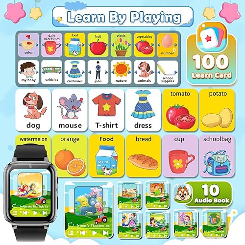 Miniatura 4 de Reloj inteligente para niños de 3 a 12 años, juguetes de aprendizaje con 26 rompecabezas, cámara táctil HD de 1.44 pulgadas, video, música, historia