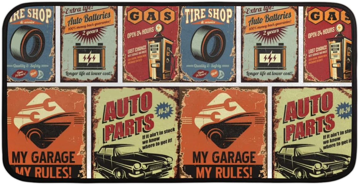 Retro Car Theme Kitchen Mats for Floor Absorbent Microfiber Office Home Floor Rug and Mat Non Slip Runner Rugs Kitchen Decor and Accessories
