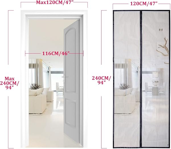 Apalus Zanzariera con Magneti per Porte, 120x240CM - Rete Fine, Tenda Totalmente Magnetica, Si Chiude da Sola - Non Accorciabile (Nero) - 4