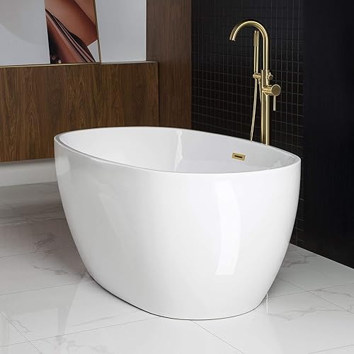 Vista 63 de WOODBRIDGE Bañera de acrílico independiente de 67 "bañera contemporánea de remojo blanco con desbordamiento y drenaje negro mate, BTA1528-MB Mate