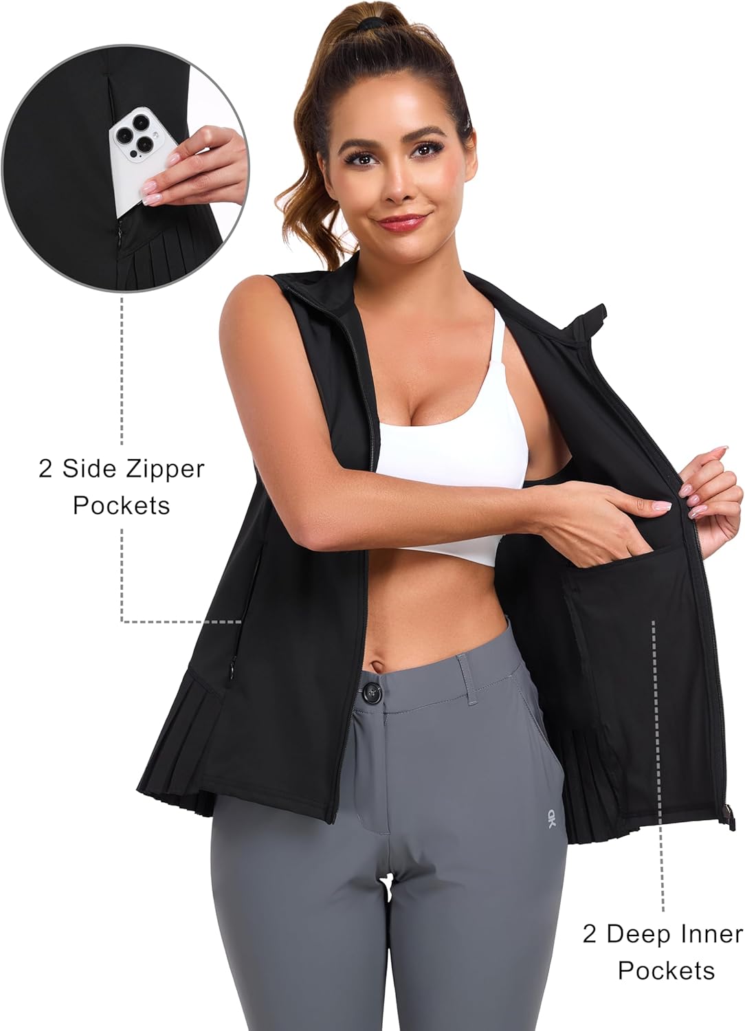 Little Donkey Andy Women's Golf Vest Outerwear with Pleated Hem Sleeveless Athletic Jacket for Running Yoga Tennis - Image 5