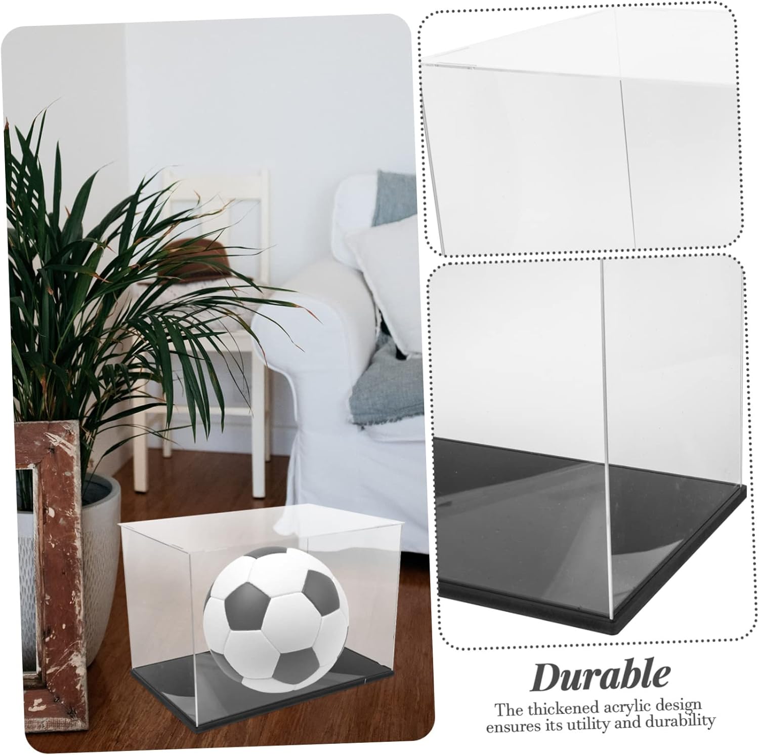 Football Display Case Acrylic Soccer Ball Holder Black Base Removable Stand and Uv Protection for Collectors and Memorabilia