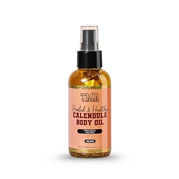 The Mane Attraction TMA Calendula Body Oil 4oz Organic Calendula Infused Oil with Sunflower Almond Grapeseed & Jojoba Soothing Body Oil for Sensitive Skin Redness Dryness and Discoloration
