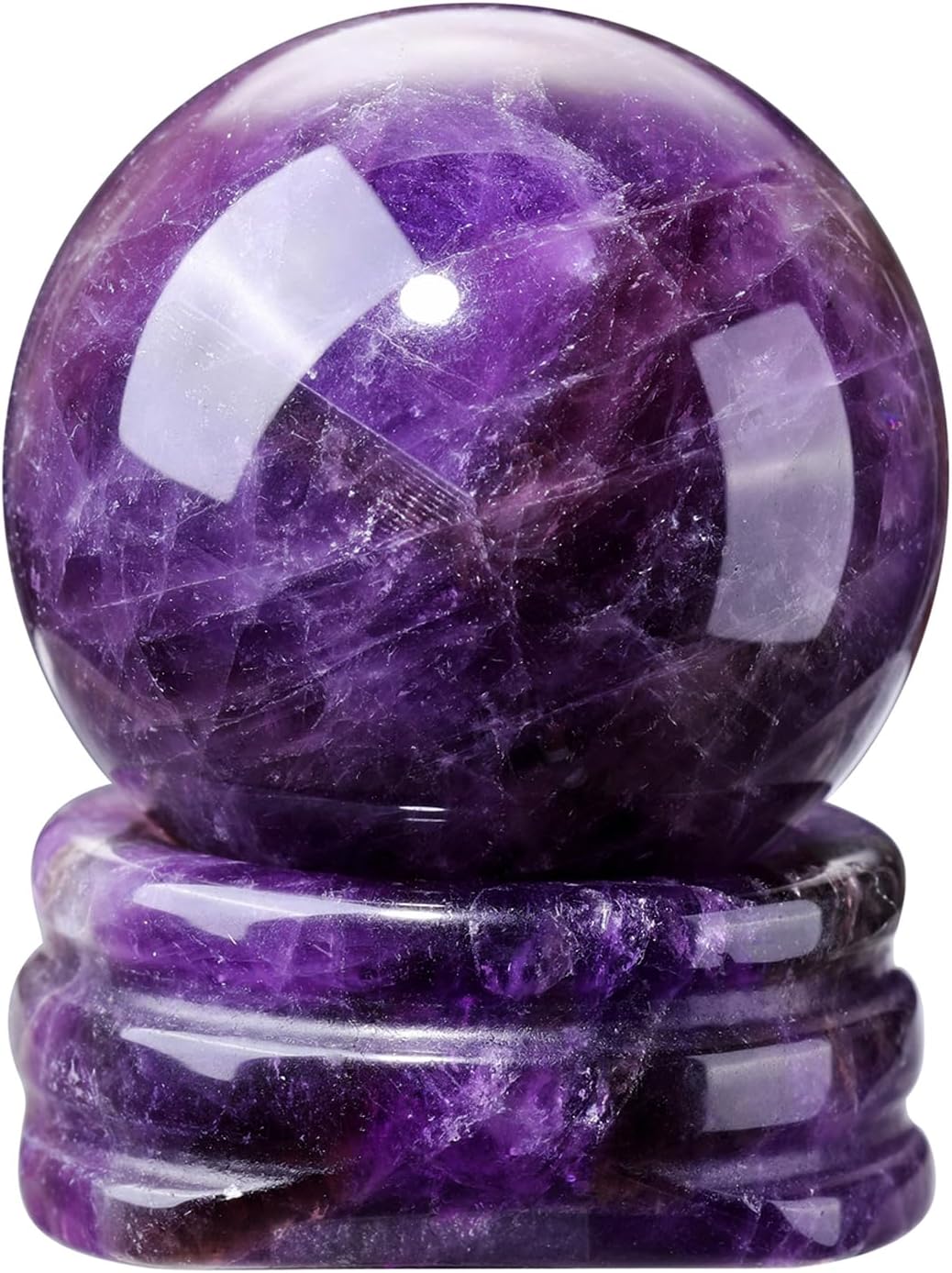 CrystalTears Amethyst Healing Crystal Gemstone Ball Polished Natural Quartz Crystal Stone Sphere for Reiki Healing Divination Meditation Yoga Feng Shui Home Office Decor Spiritual Gift 1.18”